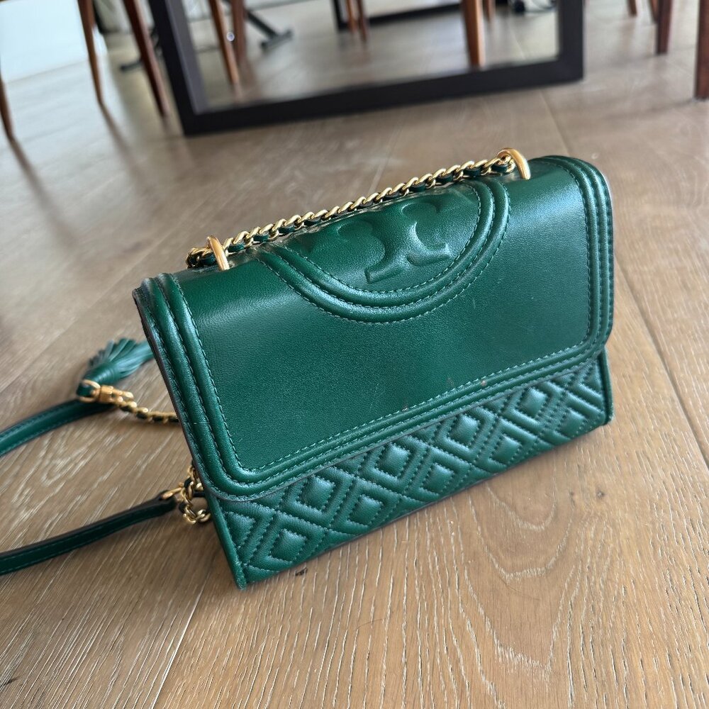 Tory Burch Green Leather Small Fleming Shoulder Bag